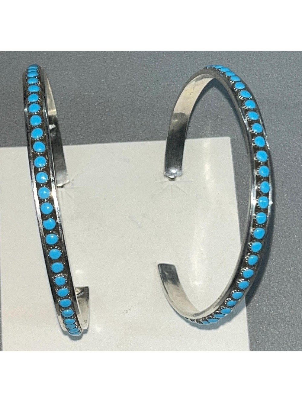 Native American Zuni long turquoise cluster post earrings sterling silver